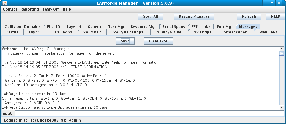 LANforge-GUI Command Output Panel