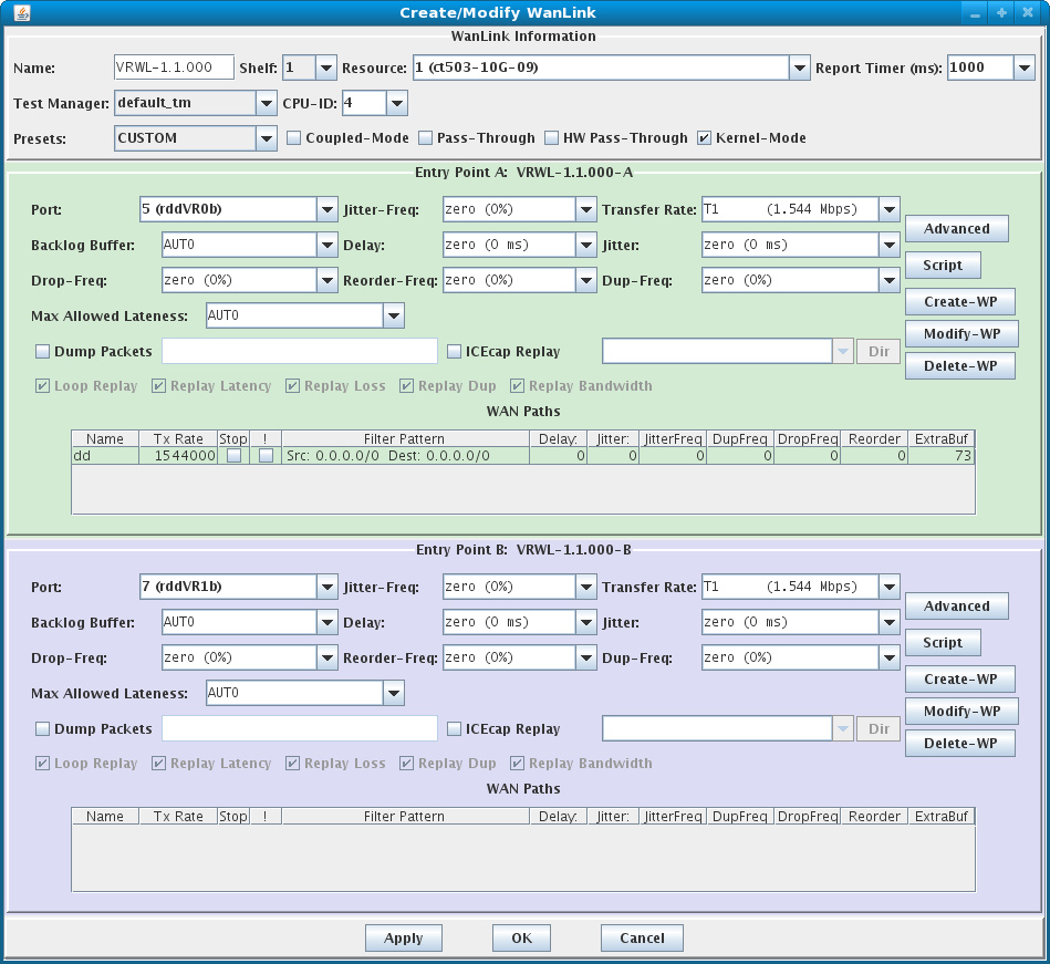 LANforge-GUI Network Emulation Create/Modify