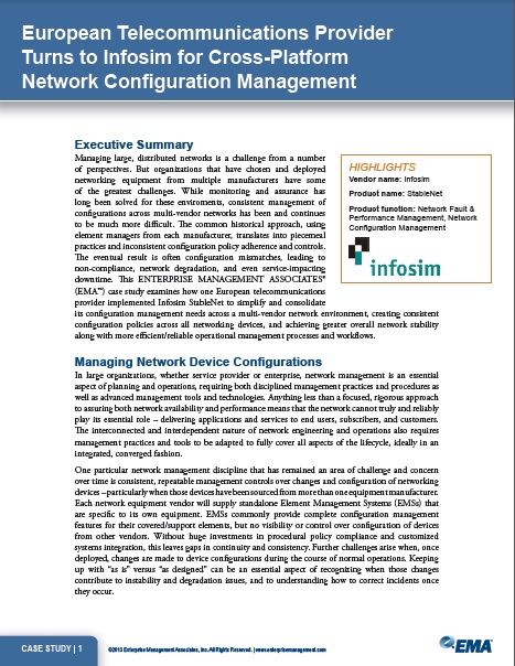 Infosim Case Study- European Telecommunications Provider Turns to Infosim for Cross-Platform Network Configuration Management
